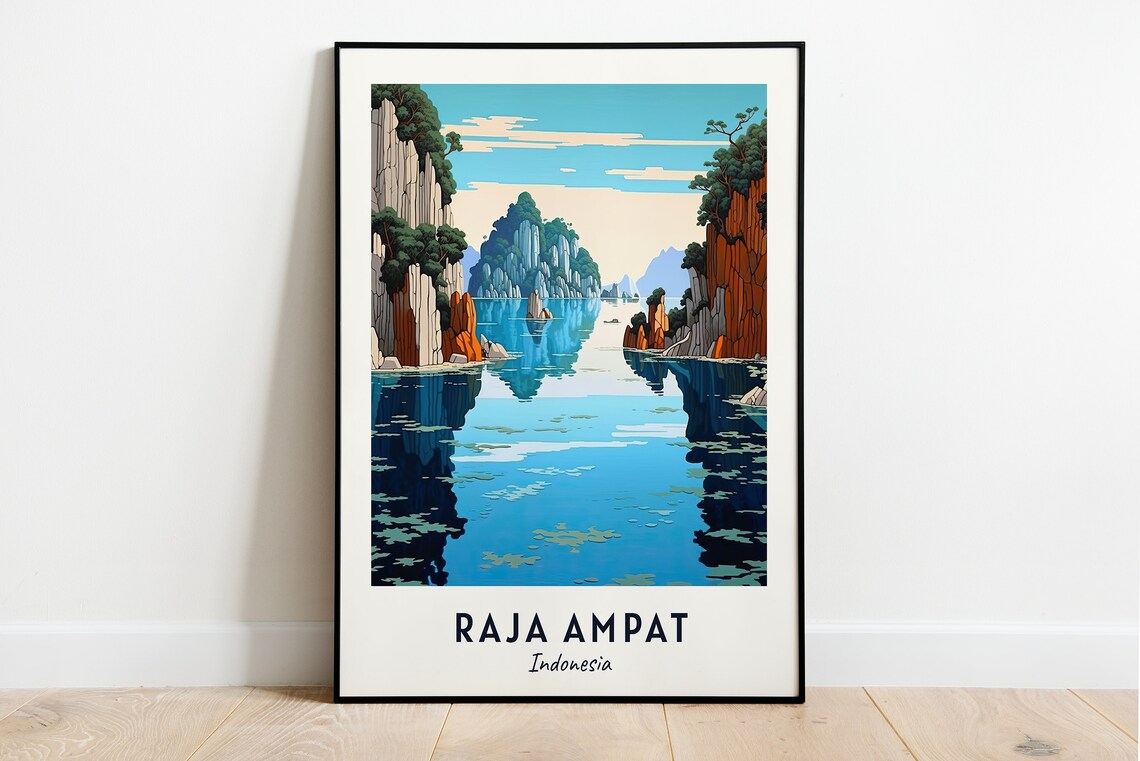 Raja Ampat Karst Islets Mirror Lagoon Indonesia Travel Poster