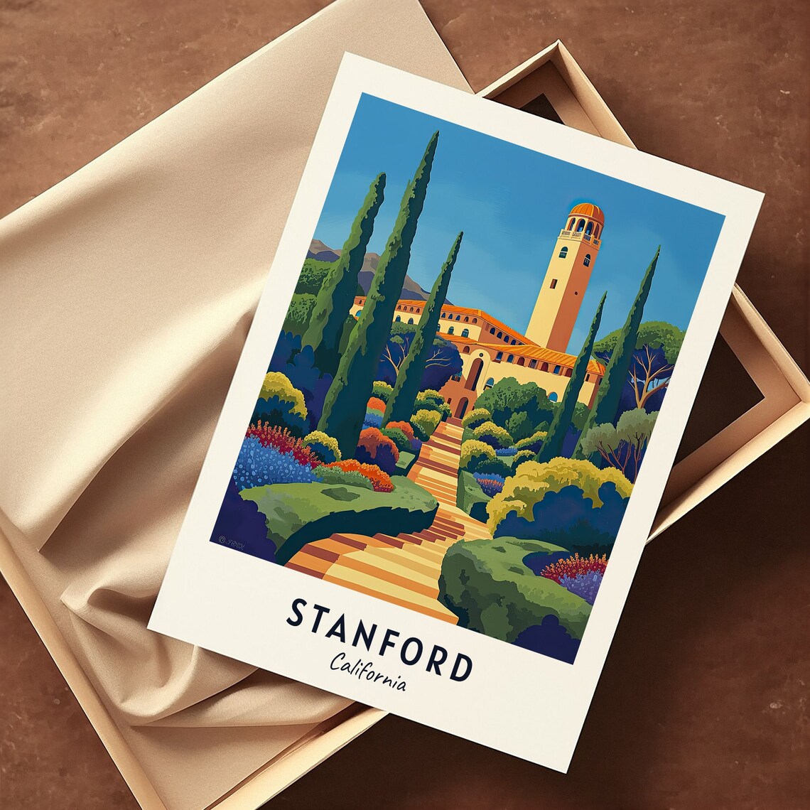 Stanford California Hoover Tower Garden Campus Travel Poster - Image 3