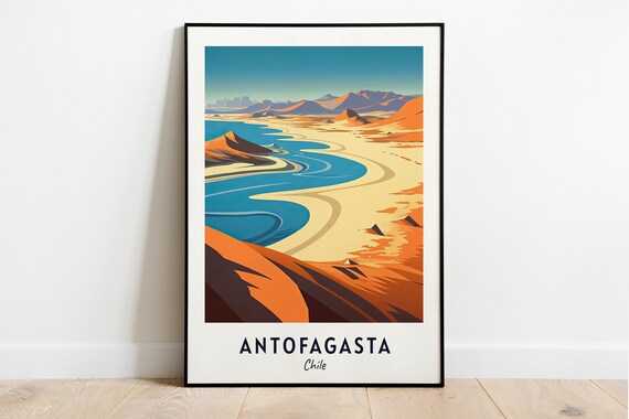 Antofagasta Chile Desert Coast Winding Blue Lagoon Hills Poster