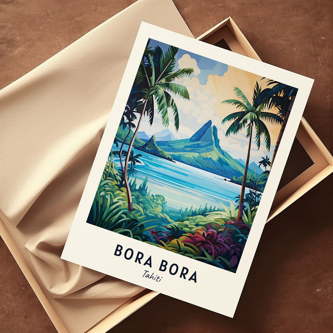 Bora Bora Tahiti Volcanic Peak Lagoon Palm Trees Travel Poster - Image 3