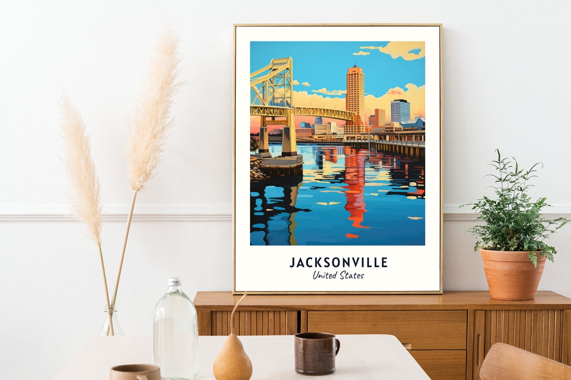 Jacksonville Florida Bridge Skyline River Sunset Reflections Poster - Image 2