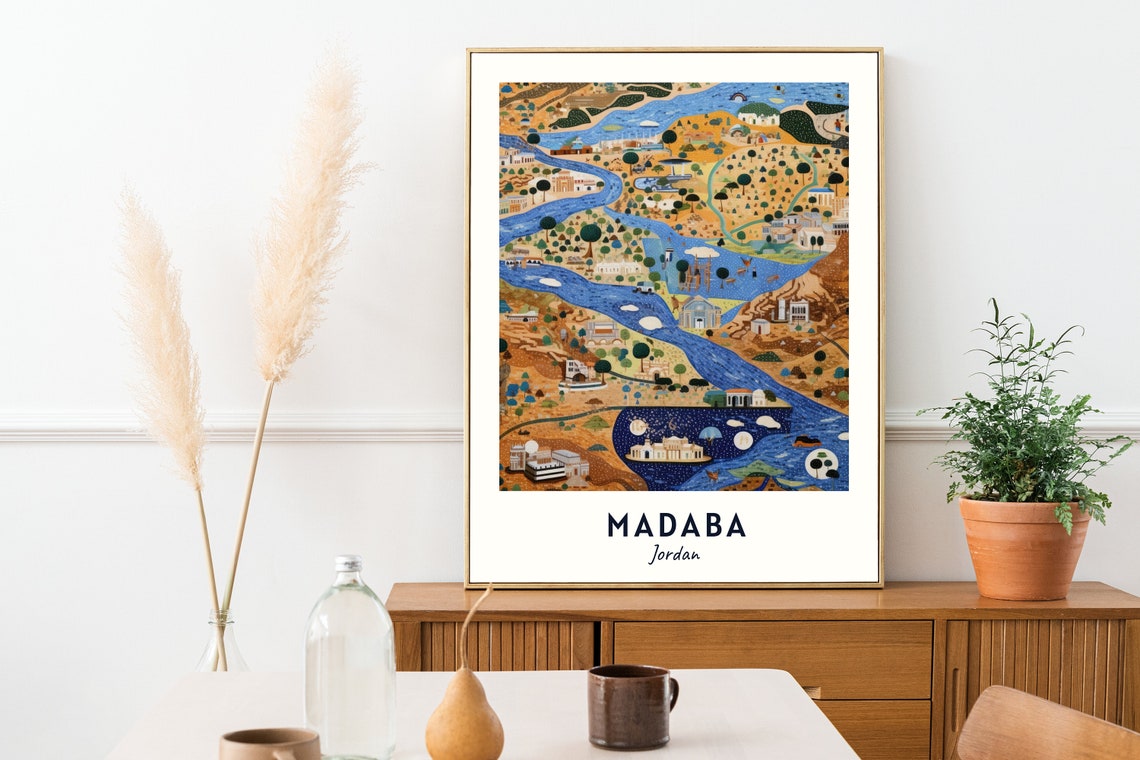 Madaba Jordan Illustrated Mosaic Map Style Vintage Artwork Poster - Image 2