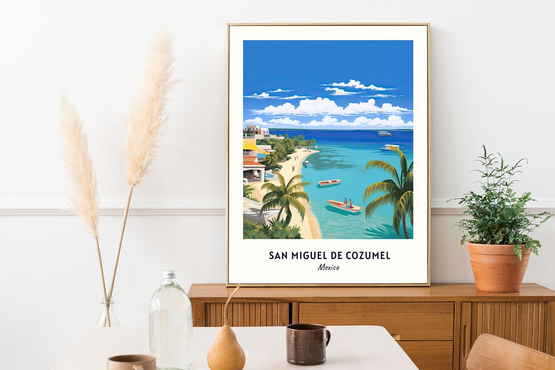 San Miguel de Cozumel Mexico Turquoise Bay Palms Travel Poster - Image 2