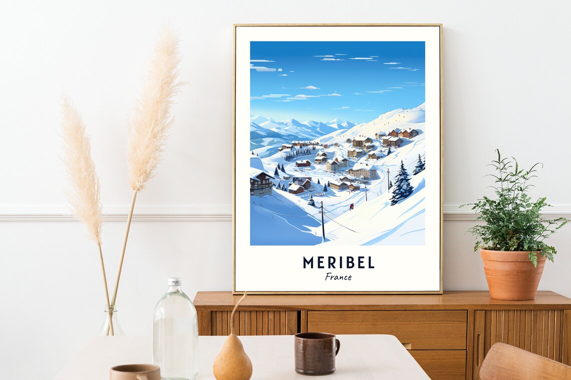 Meribel France Sunny Slope Chalets and Chairlift Winter Poster - Image 2