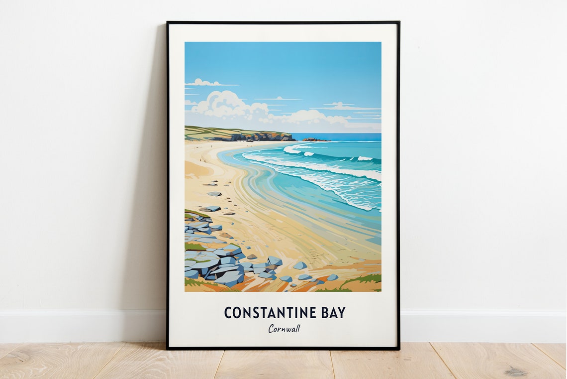 Constantine Bay Cornwall Curved Sandy Beach Waves Travel Poster