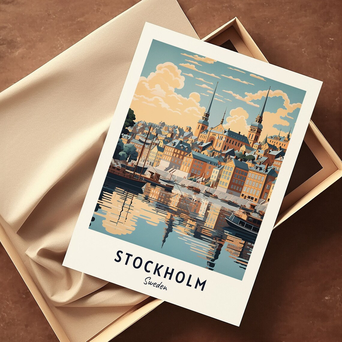 Stockholm Sunset Harbor Waterfront Church Spires Travel Poster - Image 3