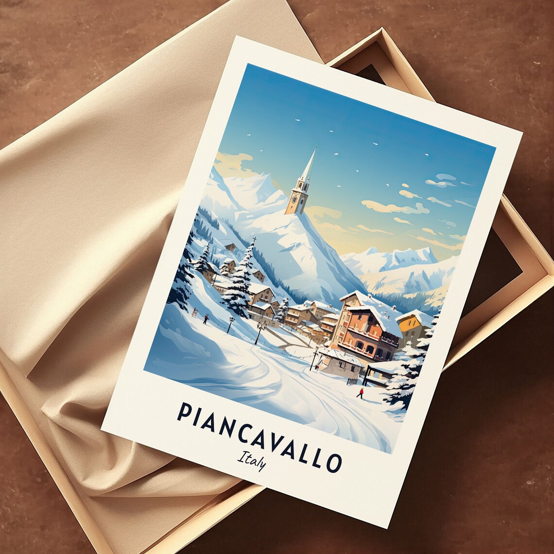 Piancavallo Italy Alpine Village and Church Spire Winter Poster - Image 3