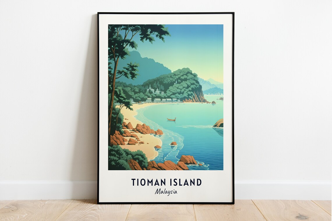 Tioman Island Malaysia Tropical Beach Rocky Cove Travel Poster