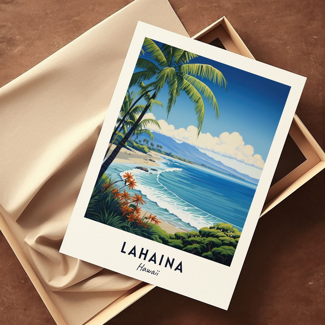 Lahaina Hawaii Tropical Beach Palm Waves Pacific Ocean Art Poster - Image 3