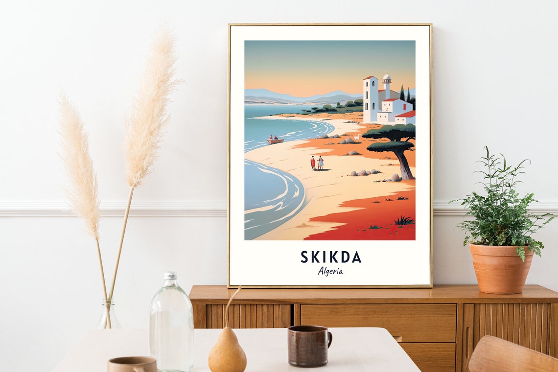 Skikda Algeria Quiet Beach With White Chapel At Sunset Poster - Image 2
