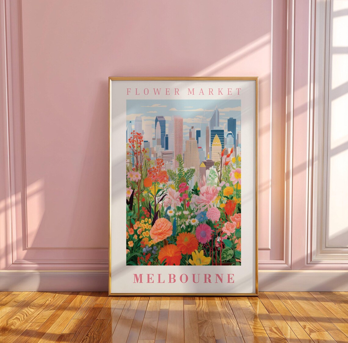 Melbourne Flower Market City Bloom Skyline Garden Travel Poster - Image 3