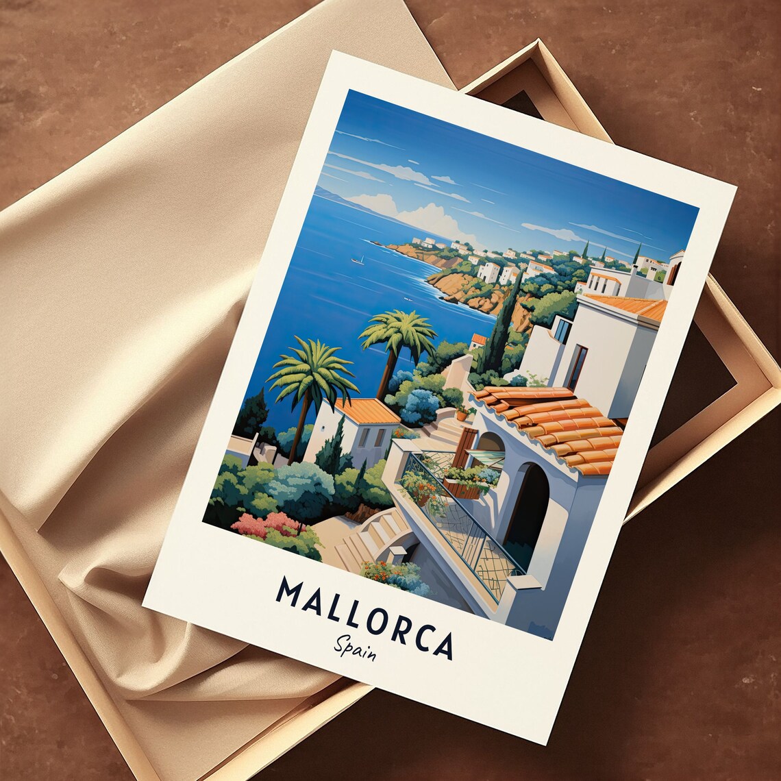 Mallorca Spain Mediterranean Villa Terrace Overlooking Sea Poster - Image 3