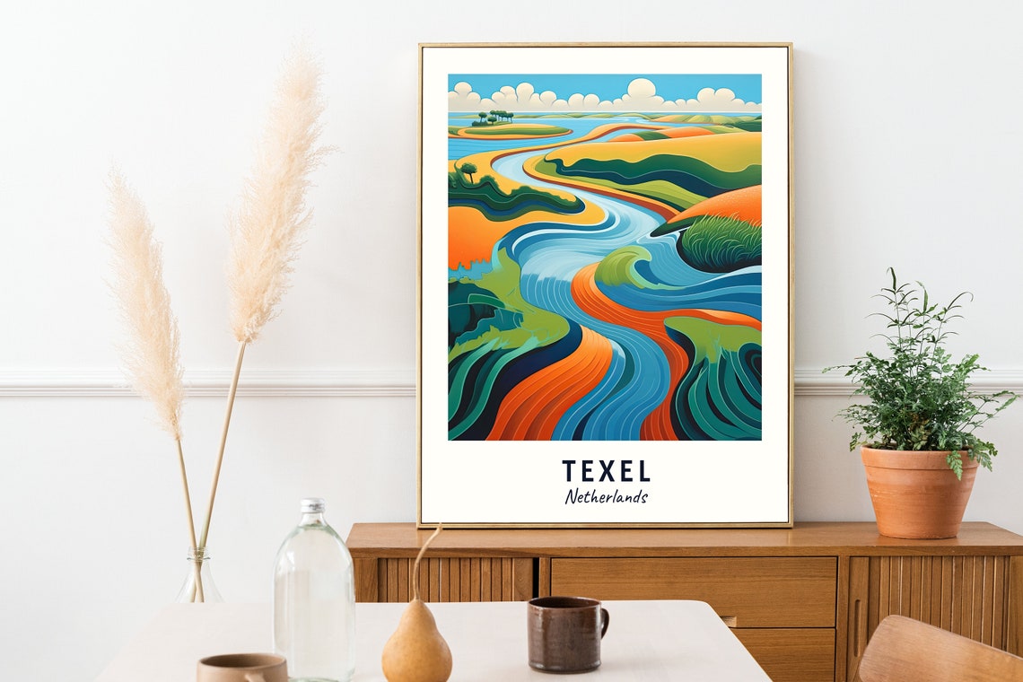 Texel Netherlands Golden Dunes Abstract River Art Travel Poster - Image 2
