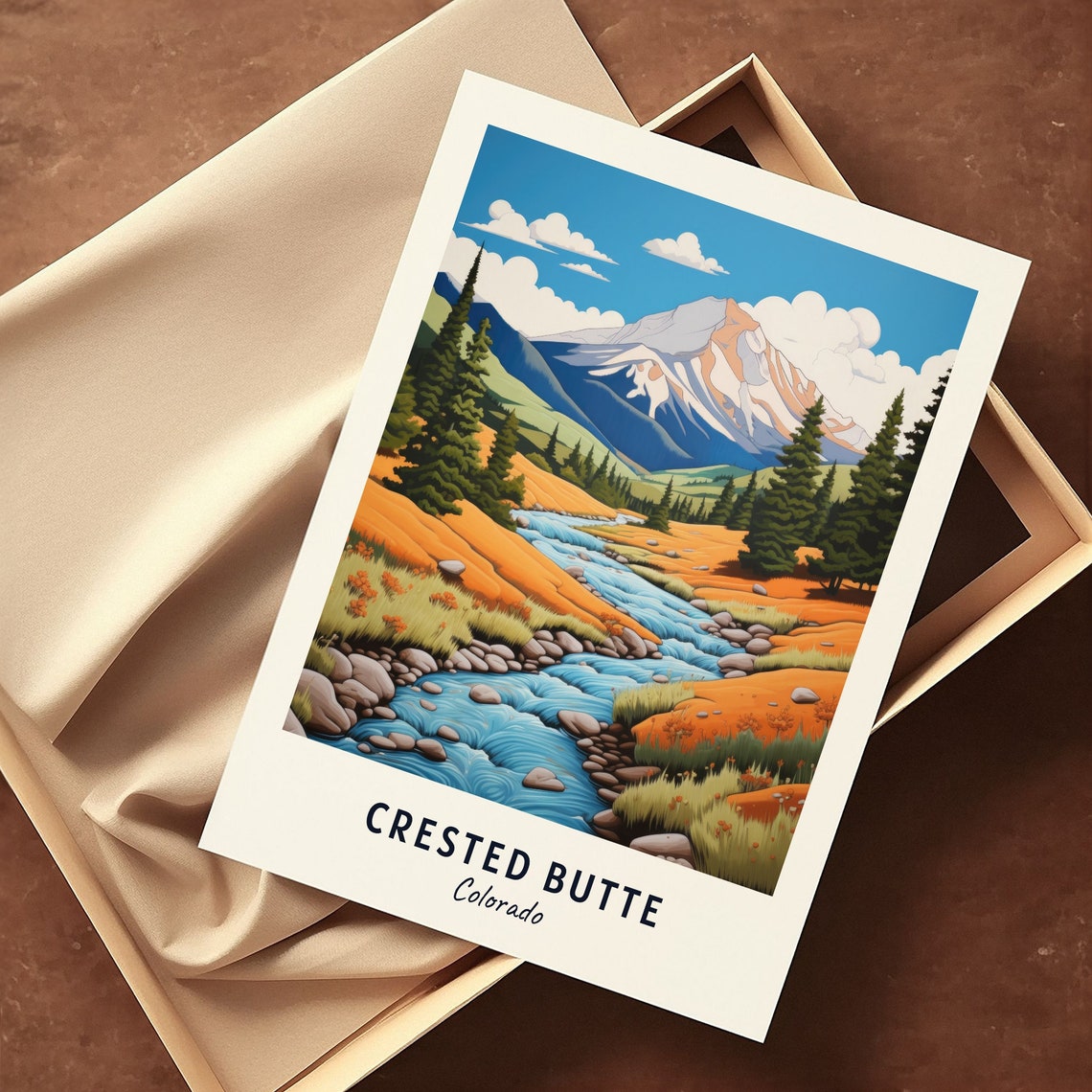 Crested Butte Colorado Mountain Stream Snowy Peak Meadow View Poster - Image 3