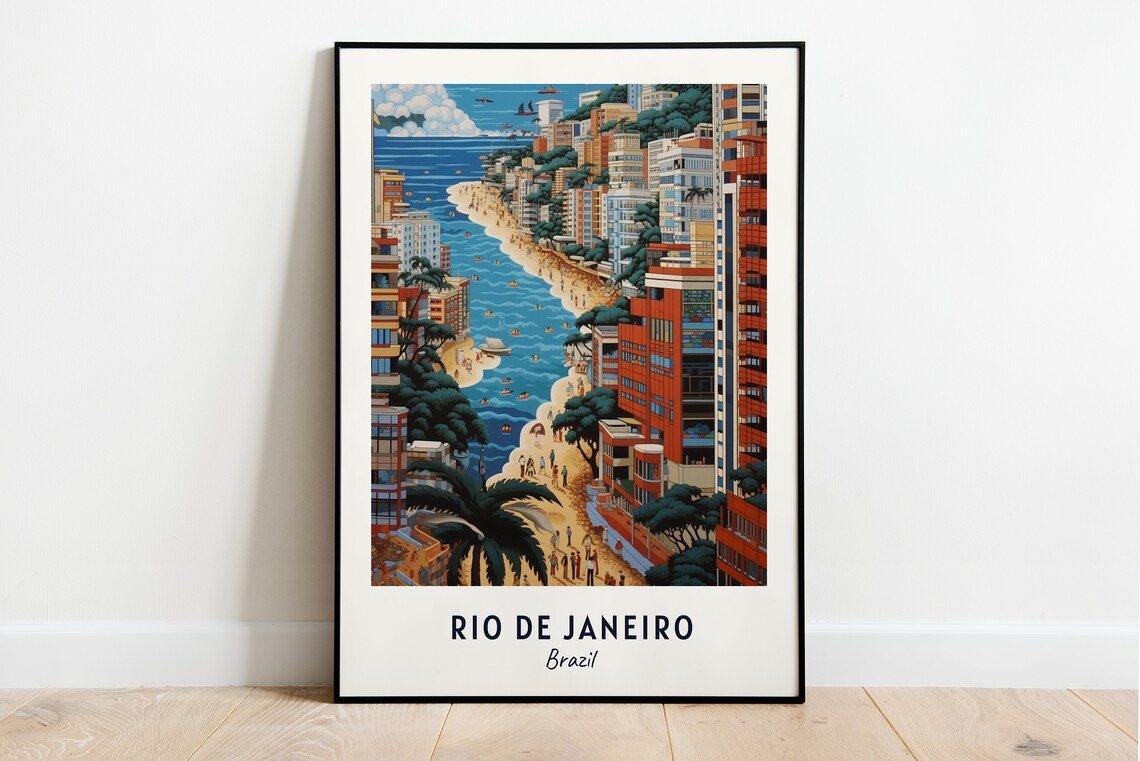 Crowded Beach and Towering High-Rises of Rio de Janeiro Brazil Poster