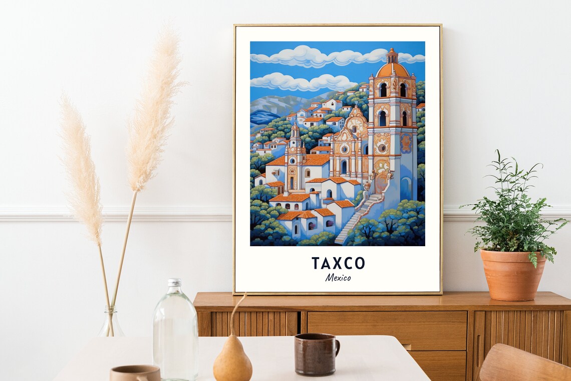 Taxco Mexico Colonial Church Hillside Travel Poster Keepsake Art - Image 2