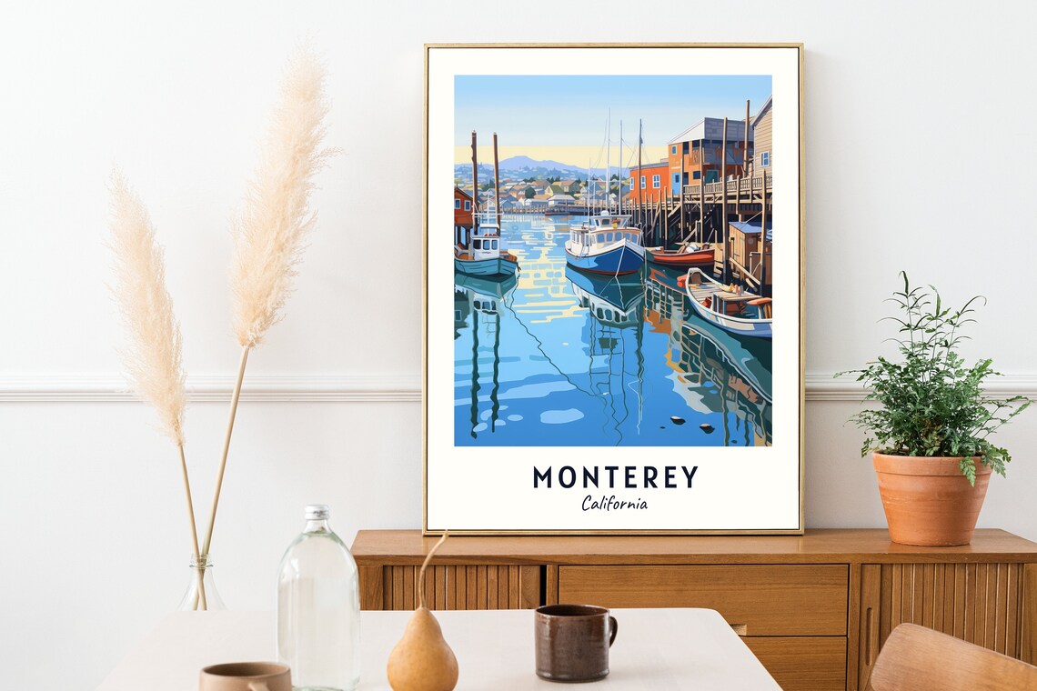Monterey California Old Fishing Harbor Boats Wharf Travel Poster - Image 2