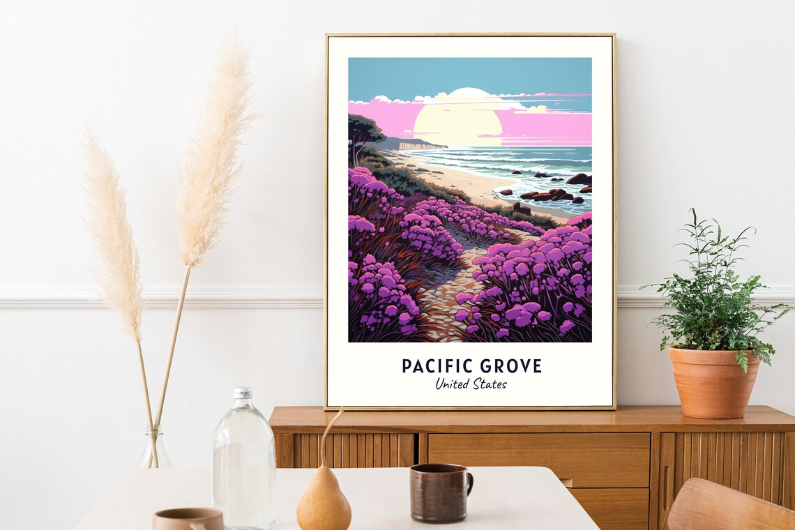 Pacific Grove California Coastal Sunset Wildflower Trail Travel Poster - Image 2