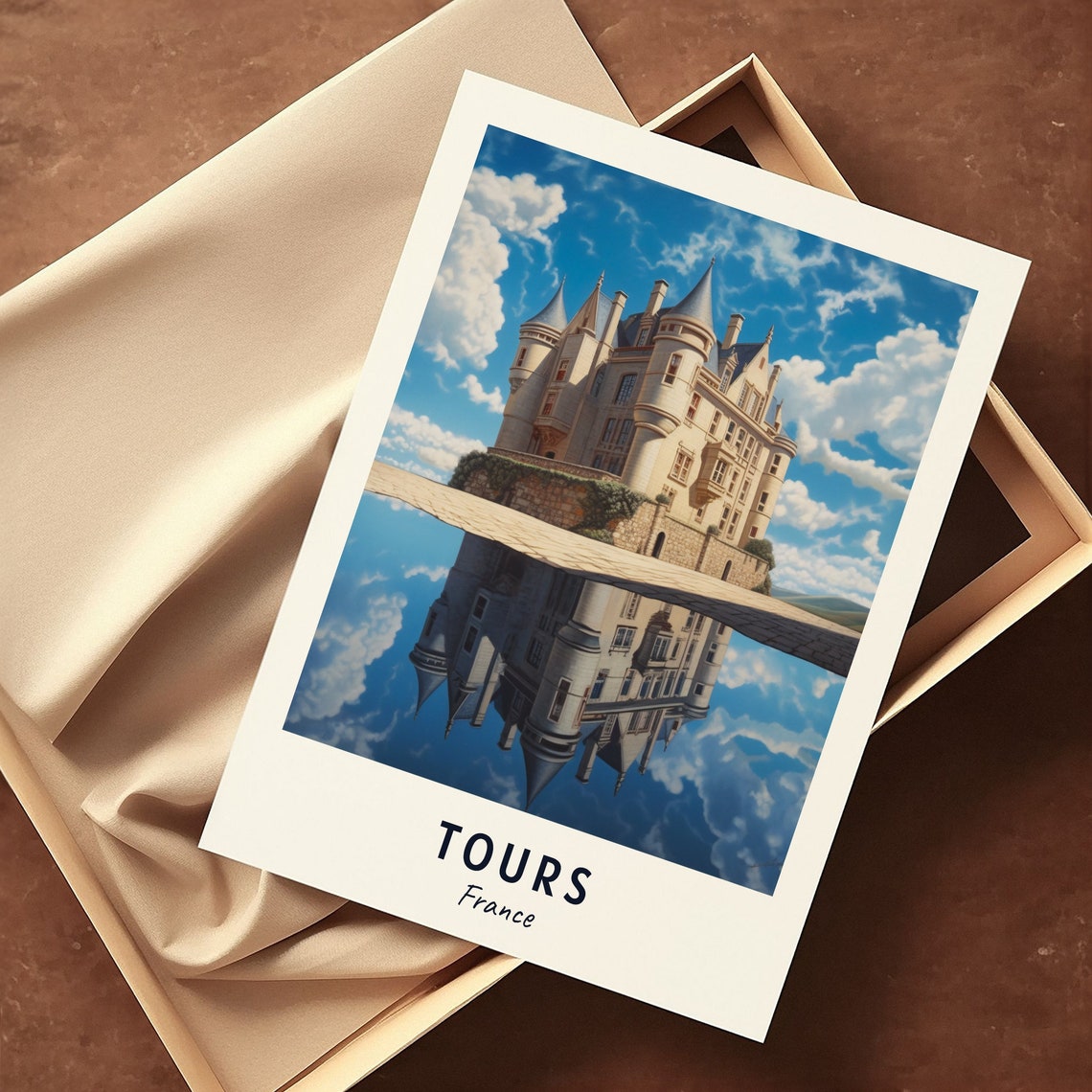 Tours Loire Valley Chateau Mirror Water Reflection Travel Poster - Image 3