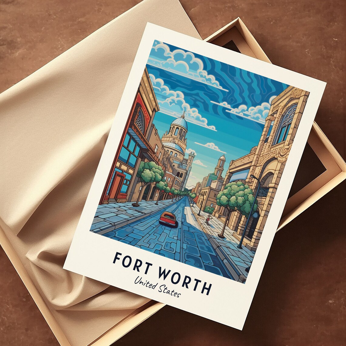 Fort Worth United States Downtown Street Scene Travel Poster - Image 3