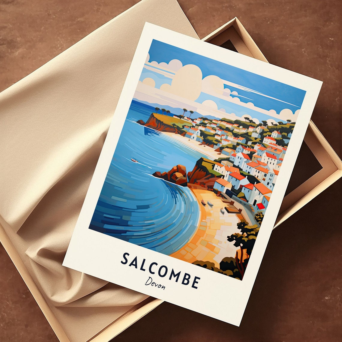 Salcombe Devon Cliffside Town and Turquoise Bay Travel Poster - Image 3