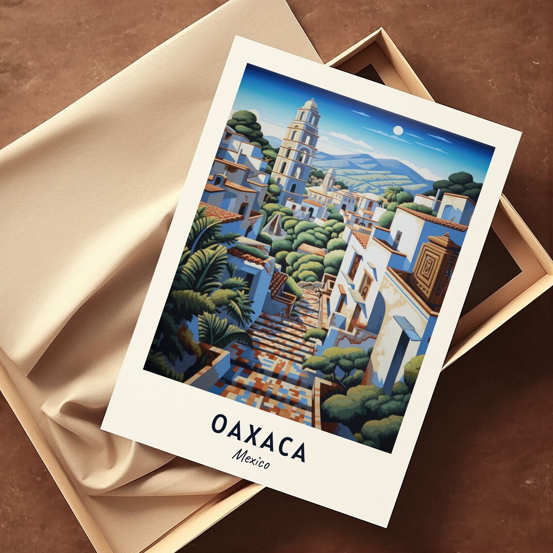 Oaxaca Colonial Old Town Moonlit Bell Tower Mexico Travel Poster - Image 3