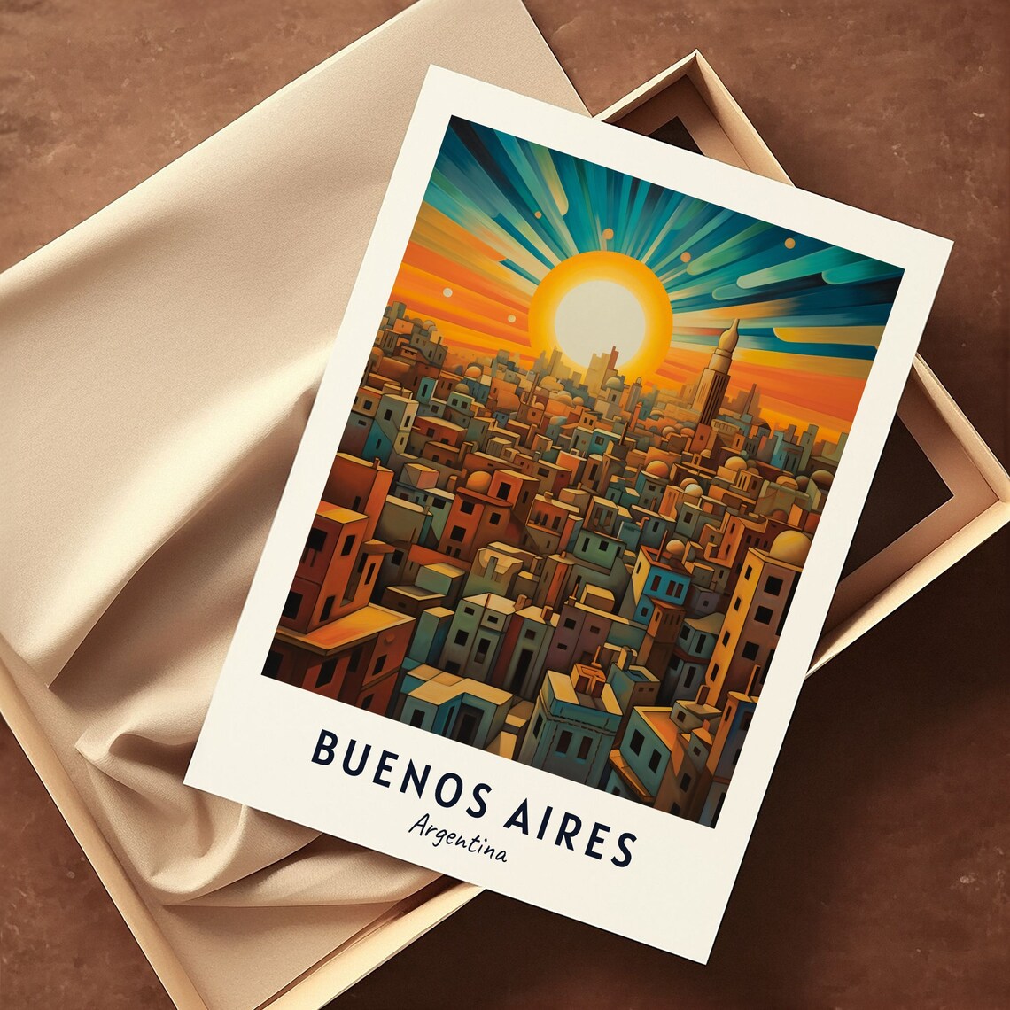 Buenos Aires Argentina Dense City Blocks Radiant Sunburst Travel Poster - Image 3