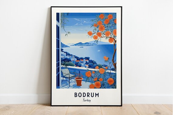 Bodrum Turkey Terrace Over Blue Bay With Orange Blossom Branches Poster