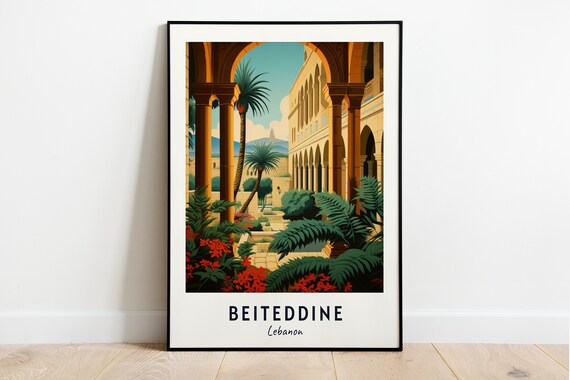 Beiteddine Palace Arched Courtyard with Palms in Lebanon Poster