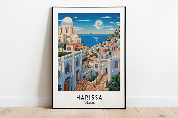 Harissa Lebanon Coastal Hillside Town Crescent Moon Sea Poster