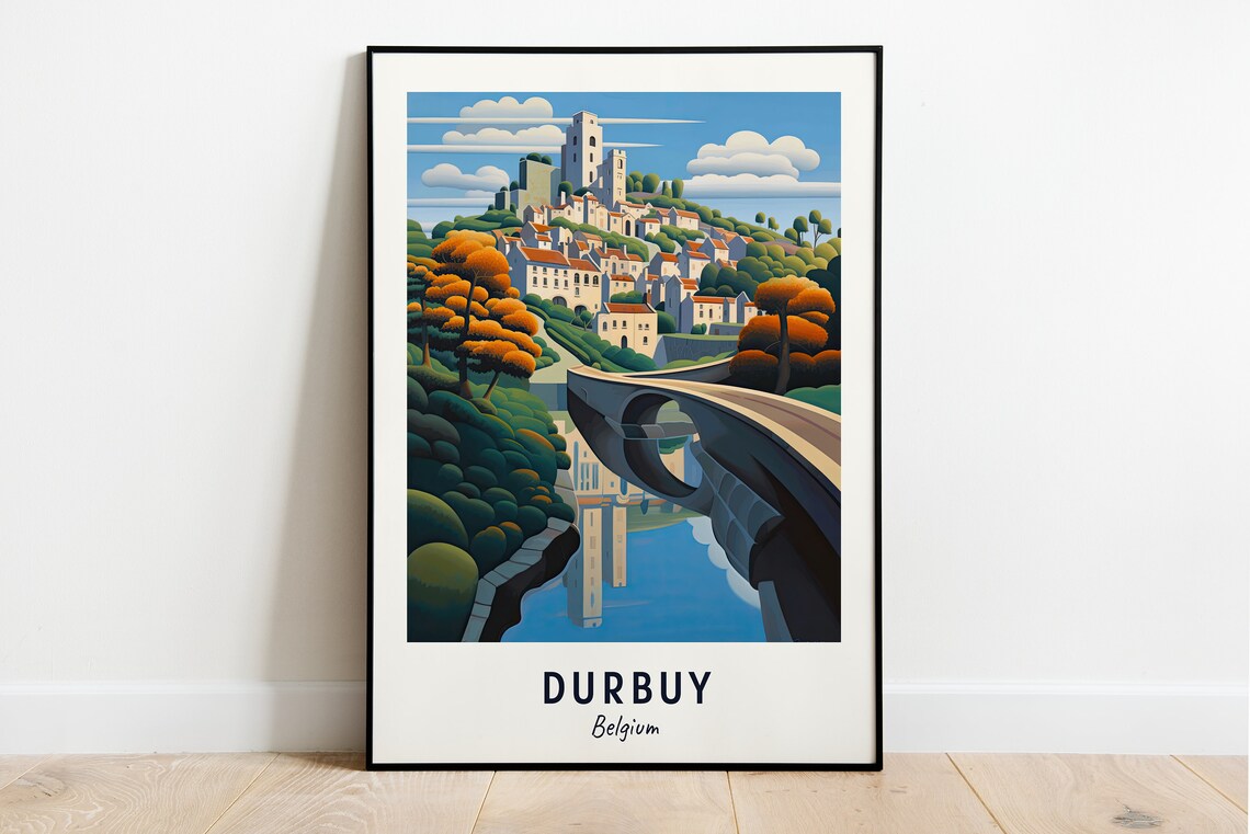 Durbuy Belgium Riverside Town With Castle On The Hill Travel Poster