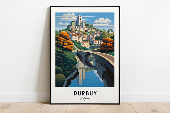 Durbuy Belgium Riverside Town With Castle On The Hill Travel Poster