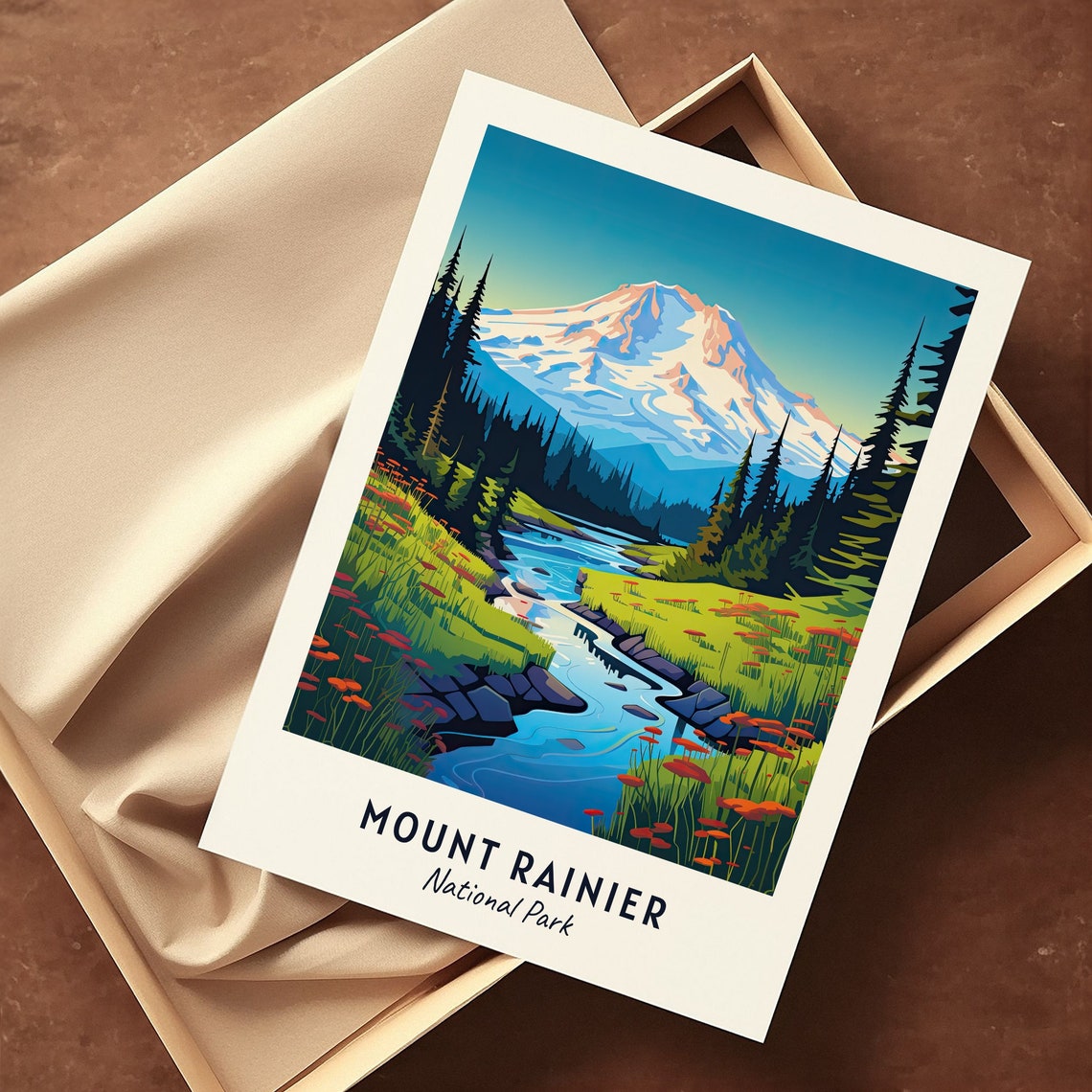 Mount Rainier National Park Snowcapped Peak Stream Travel Poster - Image 3