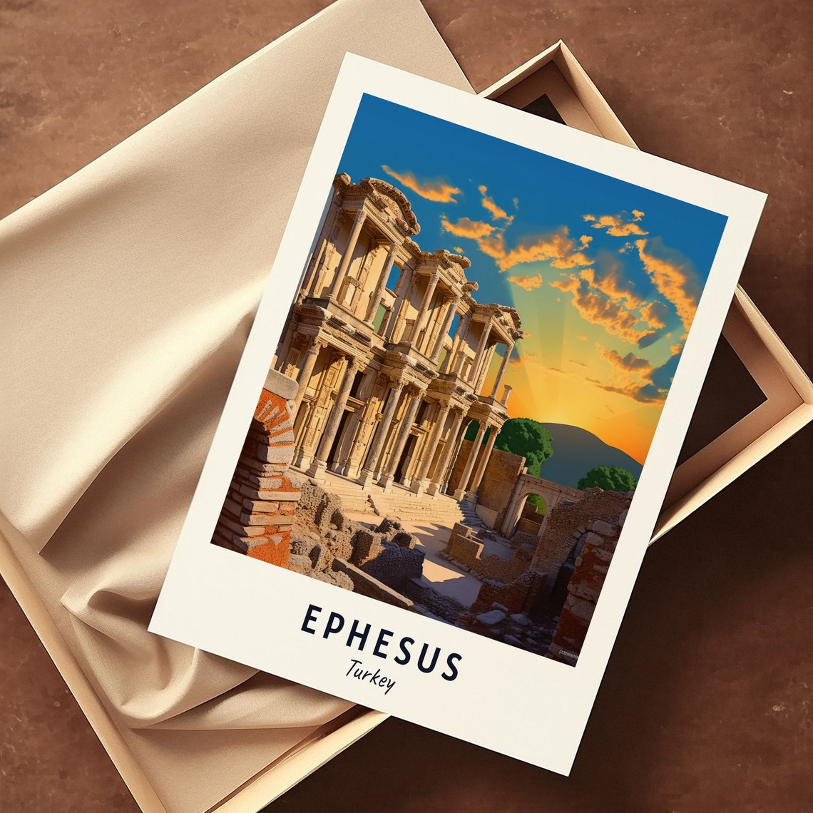 Ephesus Turkey Ancient Library of Celsus Ruins Sunset Poster - Image 3