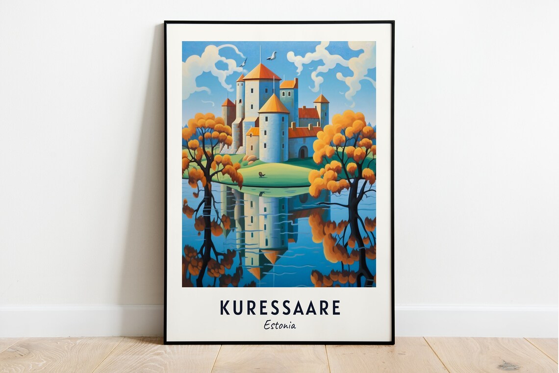 Kuressaare Estonia Medieval Castle Reflection Autumn Trees Travel Poster