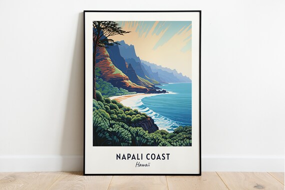 Napali Coast Hawaii Dramatic Sea Cliffs Green Beach Cove Poster