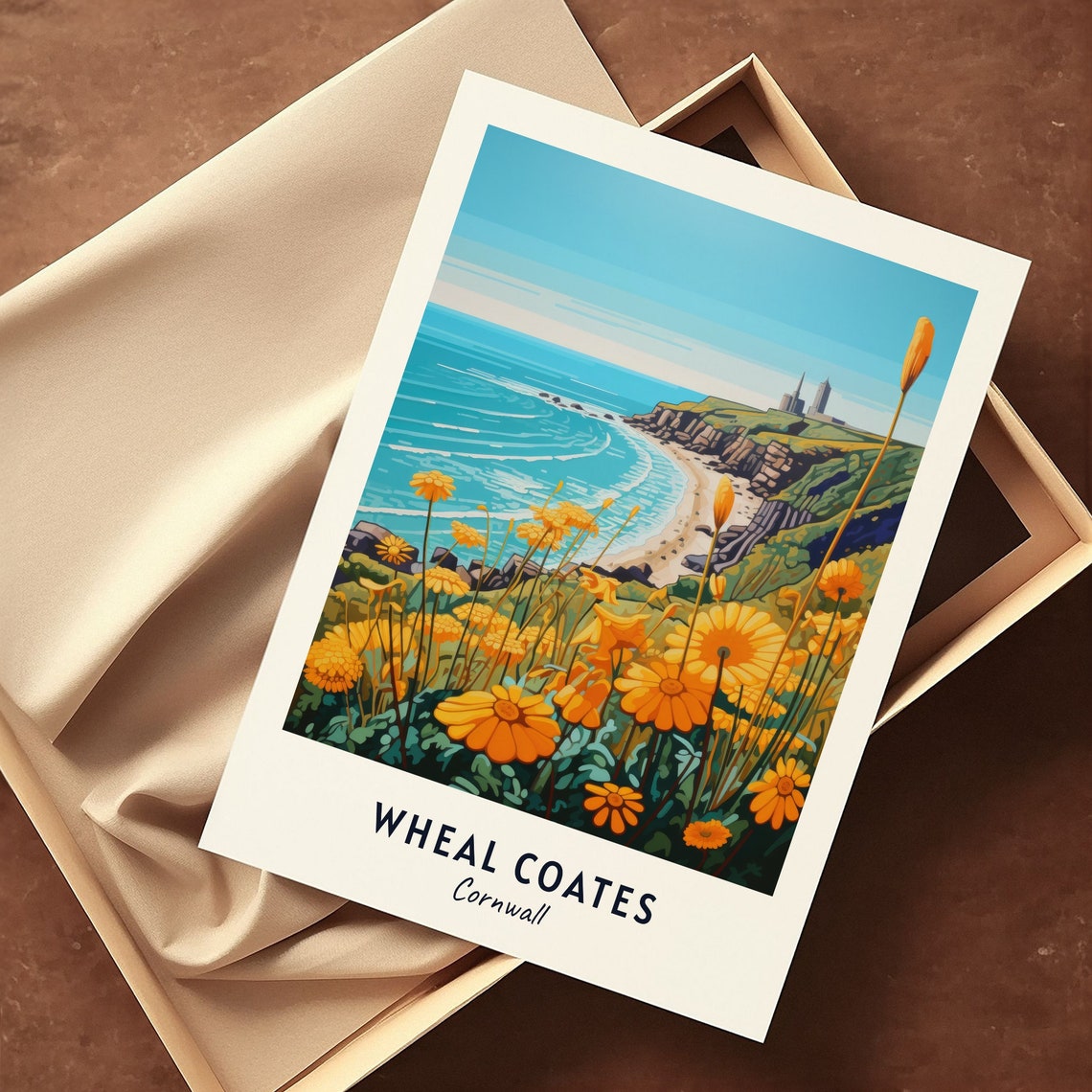 Wheal Coates Cornwall Tin Mine Cliffs Wildflowers Travel Poster - Image 3