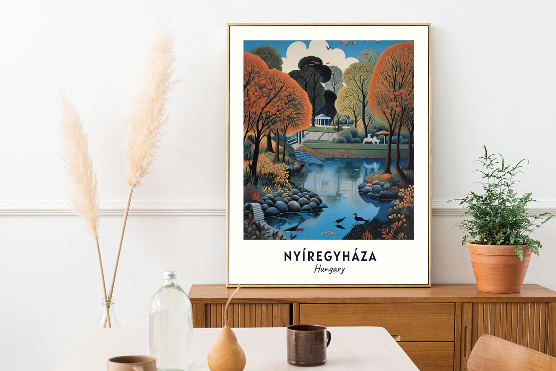 Nyíregyháza Autumn Park Lake with Pavilion in Hungary Poster - Image 2