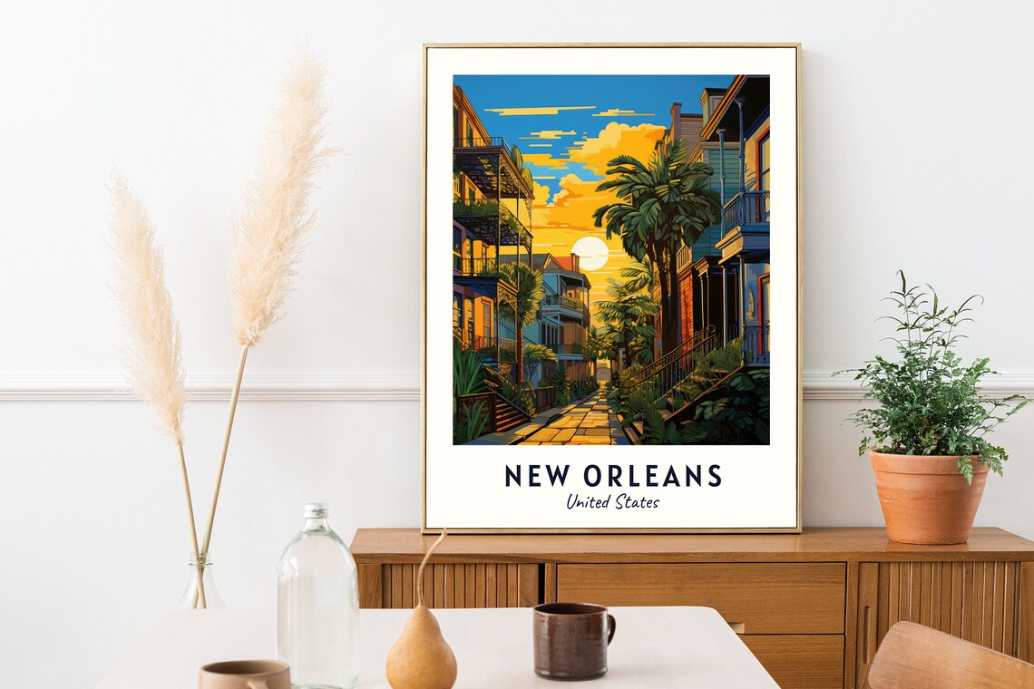 New Orleans French Quarter Balcony Street Sunset Travel Poster - Image 2