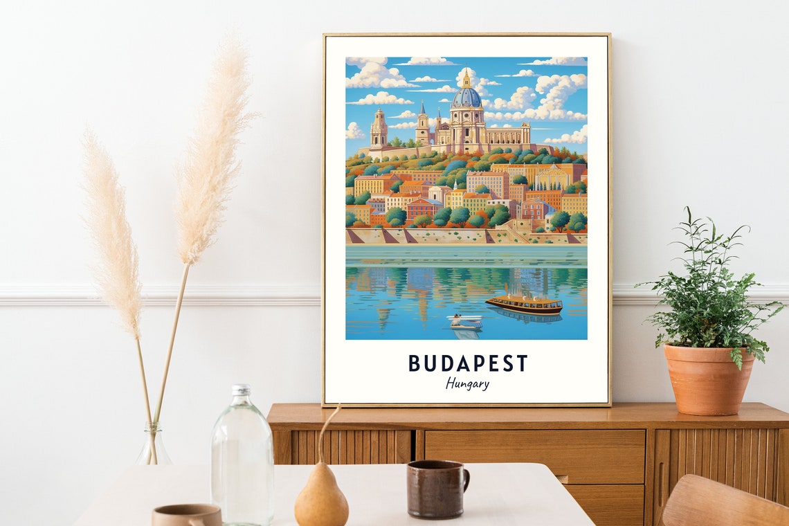 Budapest Hungary Danube Domed Basilica Boat Art Travel Poster - Image 2