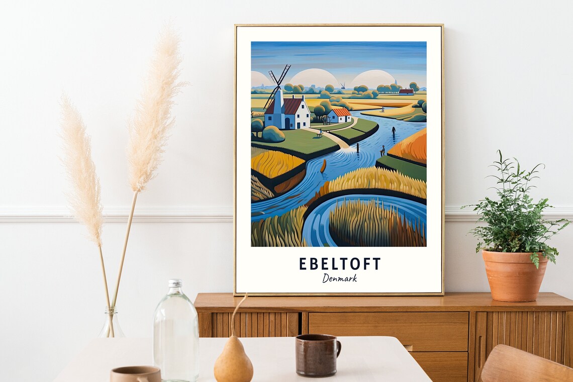 Ebeltoft Windmill Beside a Winding River in Rural Denmark Poster - Image 2
