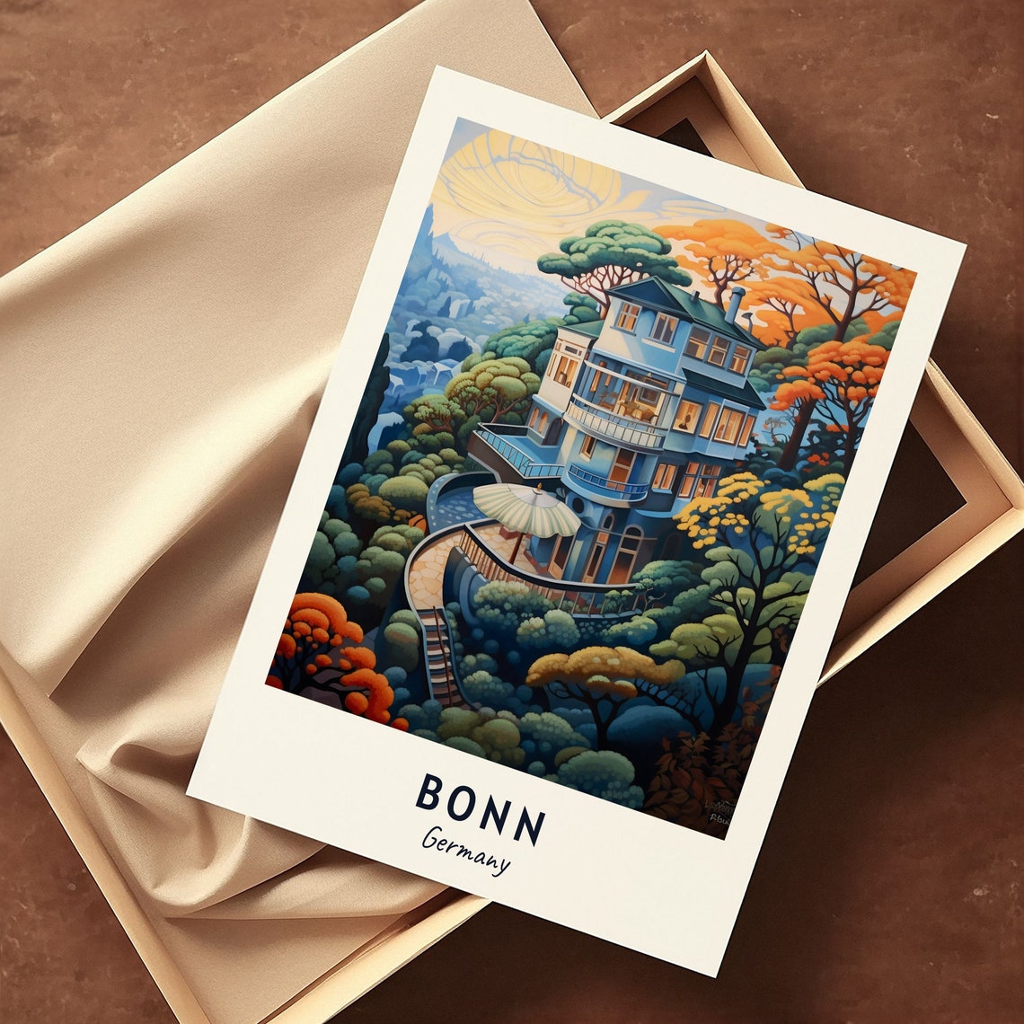 Bonn Germany Golden Sunset Forest Villa Path Travel Poster Home Decor - Image 3