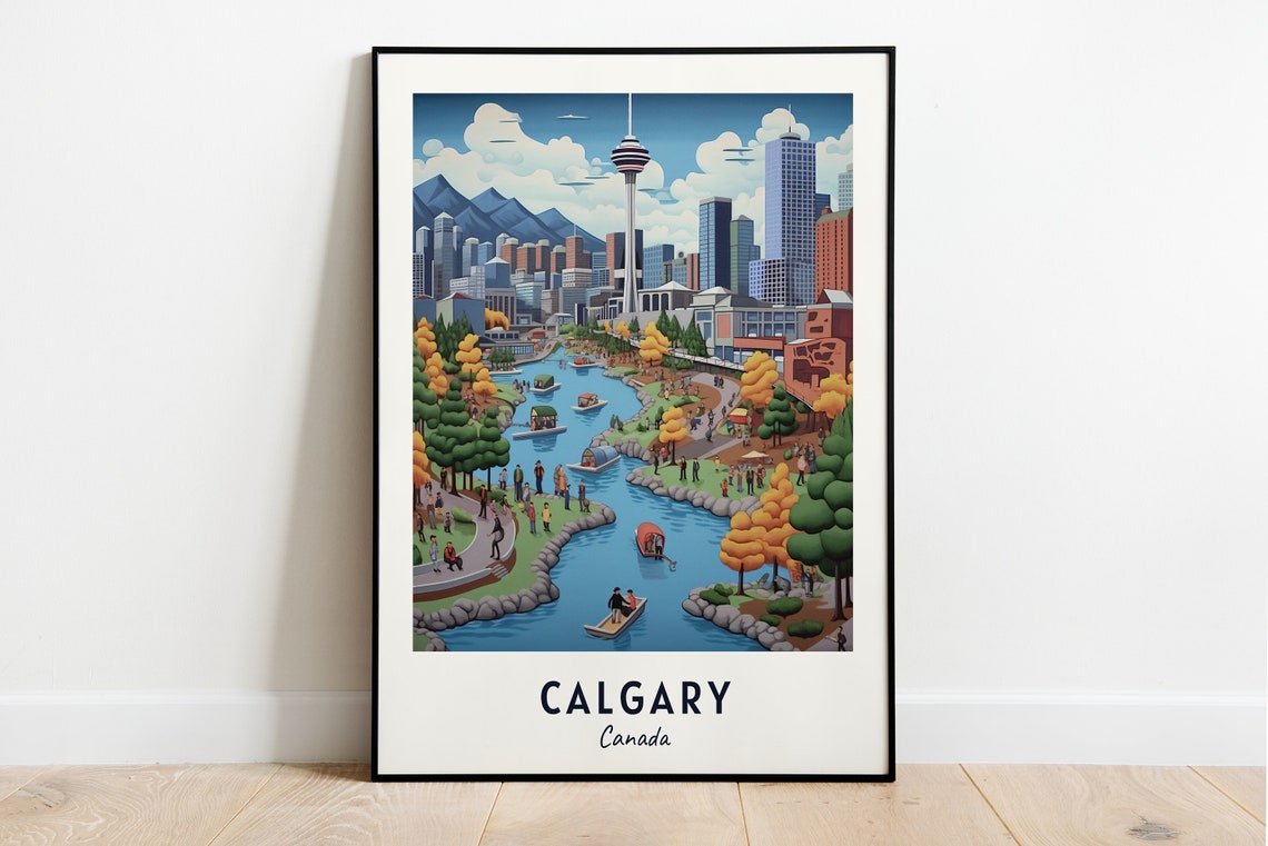Calgary Canada Skyline Tower Park Autumn River Travel Poster