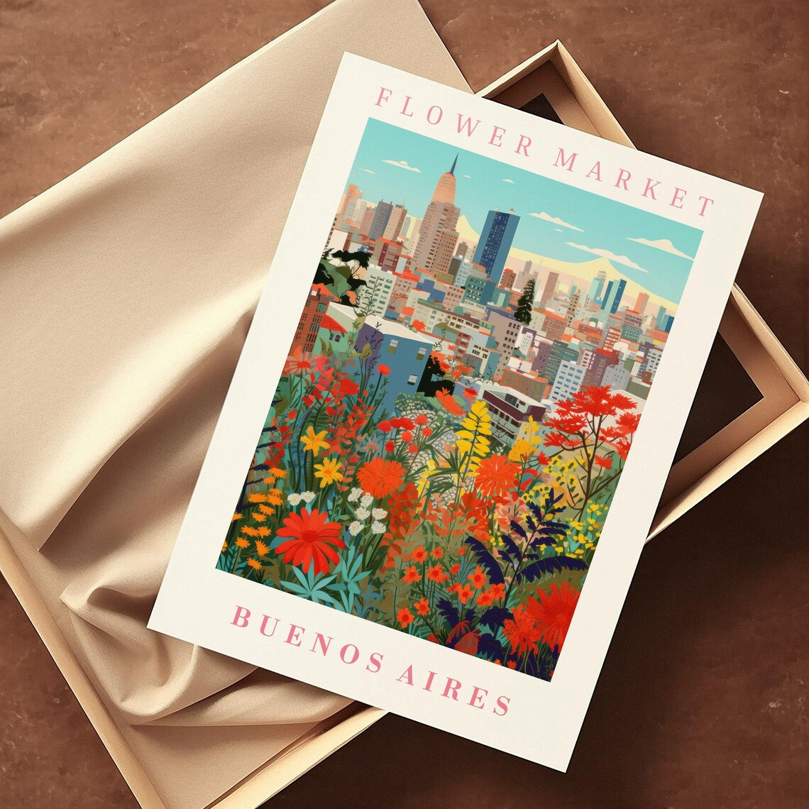 Buenos Aires Flower Market Poster with Tower Skyline Red Blooms - Image 2
