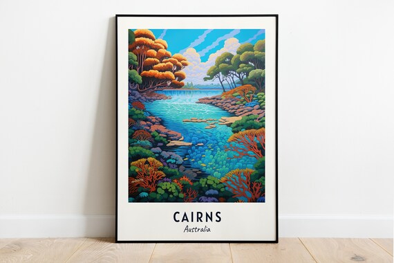 Cairns Australia Coral Reef Coastline Travel Poster Keepsake Art