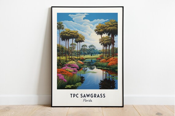 TPC Sawgrass Florida Palm Trees and Reflecting Pond Travel Poster