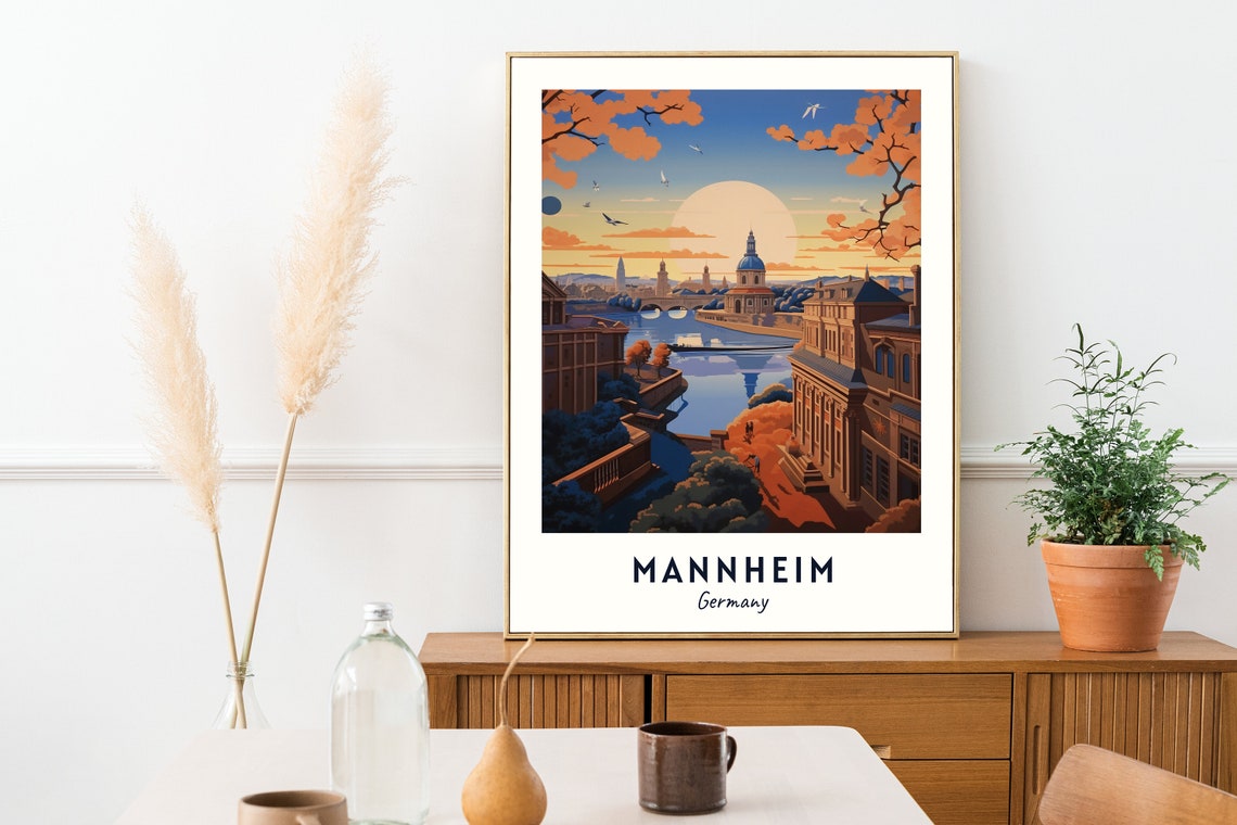 Mannheim Germany Sunset River Skyline Evening Art Travel Poster - Image 2