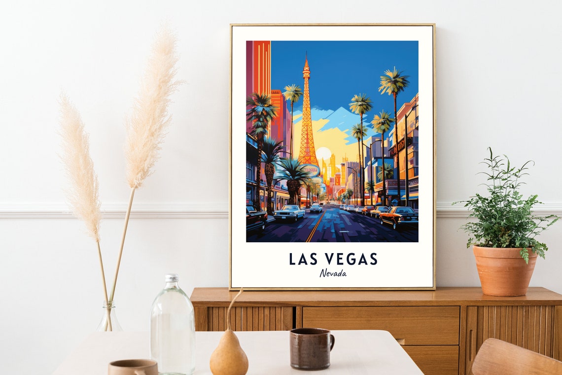 Las Vegas Nevada Daytime Strip Eiffel Tower Palm Trees Poster - Image 2