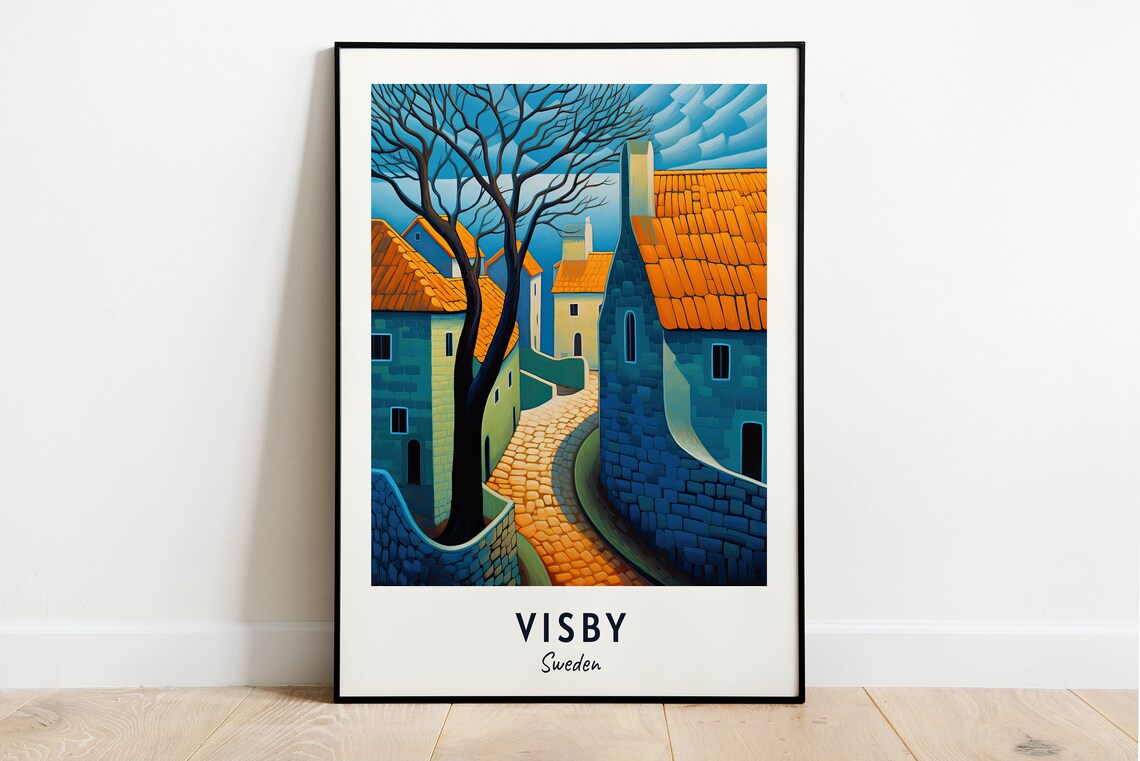Visby City Wall Travel Poster, Sweden City Print