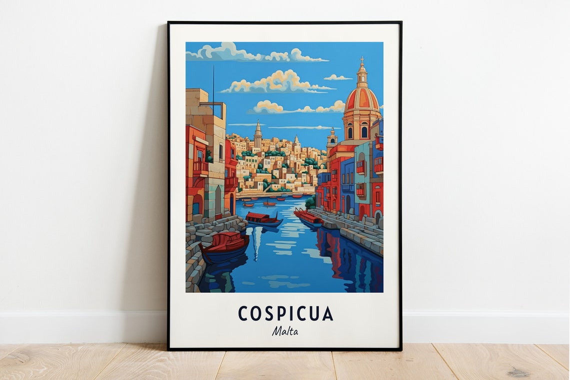 Cospicua Three Cities Waterfront Church Dome Malta Travel Poster
